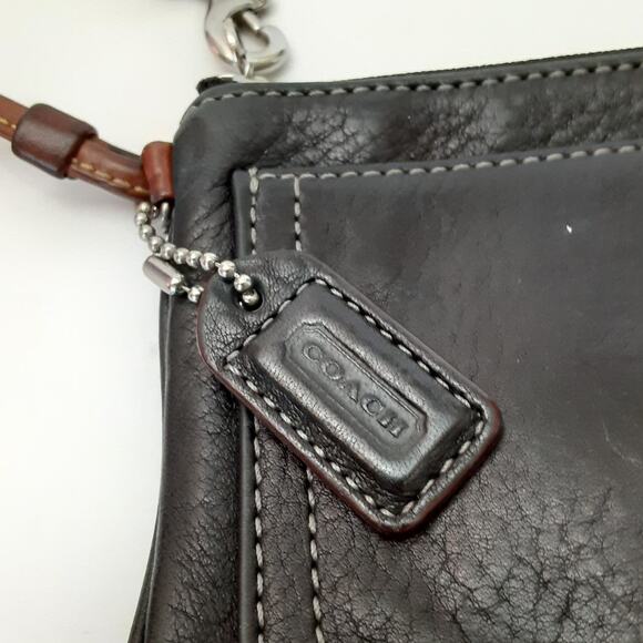 Coach Wristlet Black Pebble Leather Cognac Brown Strap Vintage Clutch Old Money - Picture 4 of 10